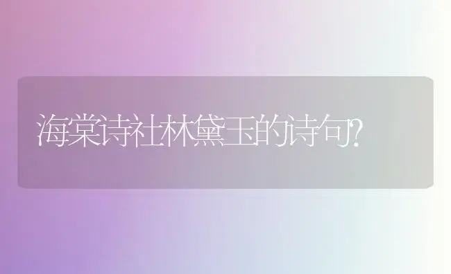 海棠诗社林黛玉的诗句？ | 绿植常识